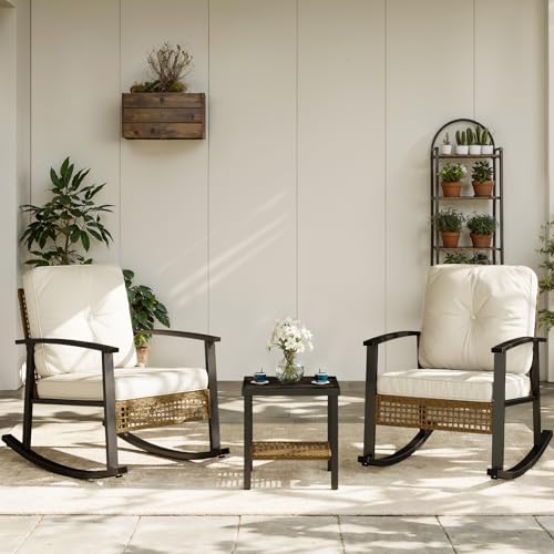Aoxun 3-Piece Outdoor Rocking Bistro Set, Patio Furniture Set with...