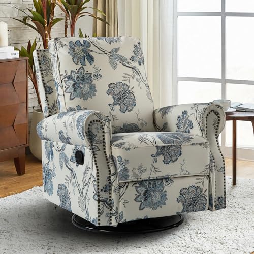 HULALA Home Modern Rocker Recliner, Printed Fabric Swivel Glider with Adjustable Backrest & Footrest, JEACOBEAN