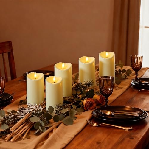Image of Raycare 6 inchx3 inch Outdoor Waterproof Flameless Candles with Remote and Timer, Battery Operated LED Electric Fake Pillar Candle for Christmas Home Wedding Decor, Dark Ivory, Set of 2