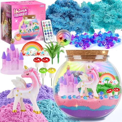 LAOESE Unicorn Light-Up Terrarium Kit for Kids LED Night Light DIY Arts and Crafts Kit Unicorn Toys for Girls Ages 4 5 6 7 8-12 Birthday Gifts for Girls
