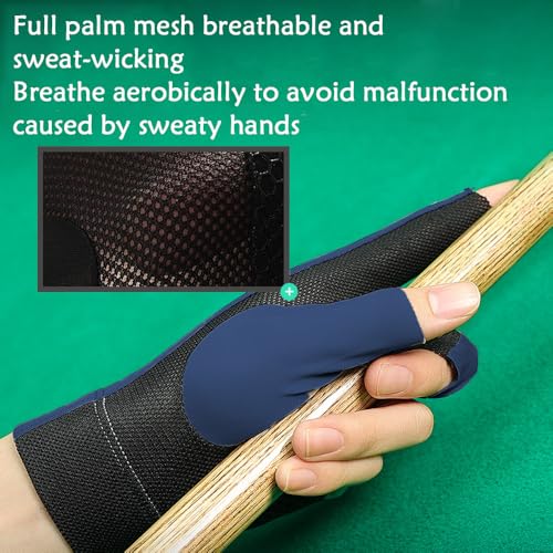Wnddle Billard Handschuh, Billard Handschuh Links, Snooker Handschuhe, Billiard Pool Cue Gloves, Verstellbare Poolhandschuhe, rutschfeste Poolhandschuhe, Geeignet für Snooker, Pool-Spiele (Blue)