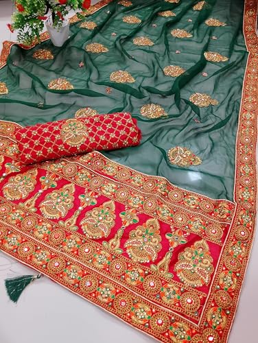 Image of Women's Bollywood Heavy Sequins Embroidery Work Georgette Saree with Unstitched Blouse