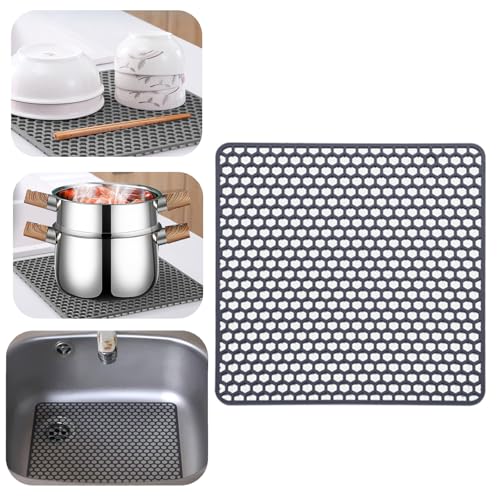 Wekuw Tapis D'évier de Cuisine 30.5 * 30.5cm Tapis Evier Cuisine Gris Tapis Egouttoir Vaisselle Decoupe Antidérapant Tapis D'évier Tranchable,Tapis D'egouttage Evier pour Fruits, Légumes et Couverts