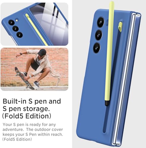 Image of TechTrendz Polycarbonate Ultra Slim Premium Case for Samsung Galaxy Z Fold 5 with Built in Compact S Pen Holder and Storage Slot (Blue)