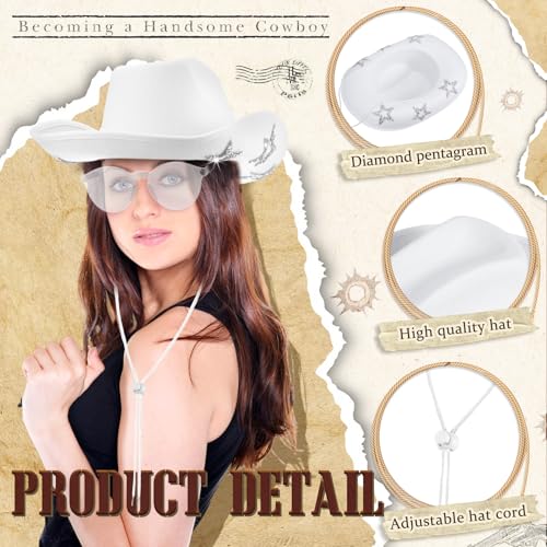 Image of Hercicy 4 Pcs Cowgirl Costume Set Cowboy Hat Sunglasses Bandana Earring Halloween Costume Accessories for Women Cosplay Party