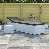 Polsterbezug: 100% Polyester vidaXL Sonnenliege mit Auflage Teetisch Gartenliege Relaxliege Rattanliege Strandliege Liegestuhl Liege Gartenmöbel Poly Rattan Weiß