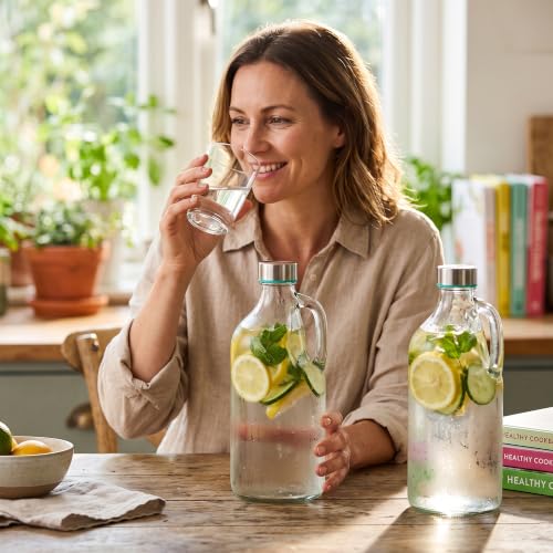 Image of Clear Airtight Glass Milk, Juice & Water Bottle with Leak Proof Lid for Refrigerator, Set of 2, 1000ml (Transparent)