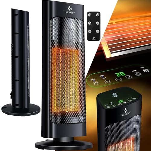 KESSER® - Radiador de ventilador con mando a distancia, ahorro de energía, silenciador, 2000 W, de cerámica, 15-30 °C, calentamiento rápido con función oscilación de 80 °, temporizador de 24 horas,