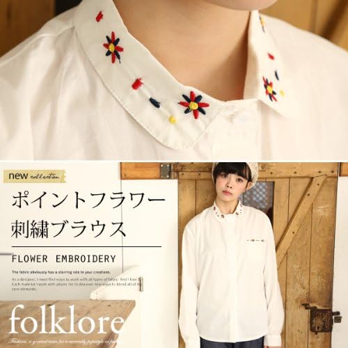 Amazon Folklore フォルクローレ ポイントフラワー 襟刺繍ブラウス レディース Mサイズ ブルー シャツ ブラウス 通販