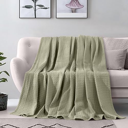 Image of Elegant Comfort Premium 100% Cotton Waffle Blanket - Lightweight Breathable Waffle Weave Bed Blanket - Soft and Warm All Season Blanket for Couch, Sofa and Bed, TwinXL Size 68x90 Inches, Sage