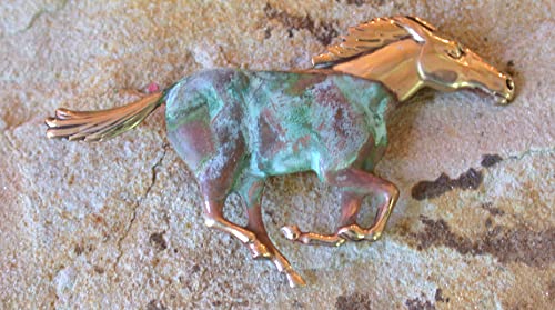 Verdigris Patina Solid Brass Galloping Horse Pin - Usa Made #TOP1