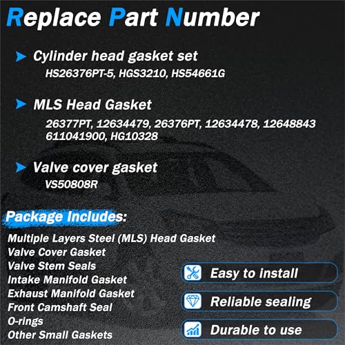 Image of AUCERAMIC HS26376PT-5 MLS Cylinder Head Gasket Set Fit 2009-2016 for Chevrolet Traverse GMC Acadia Buick Enclave Saturn Outlook 3.6L V6 Replace# HGS3210 HS54661G
