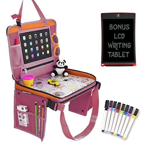Car Seat Organizer for Kids Travel Tray Bundle with LCD Writing Tablet-Kids Travel