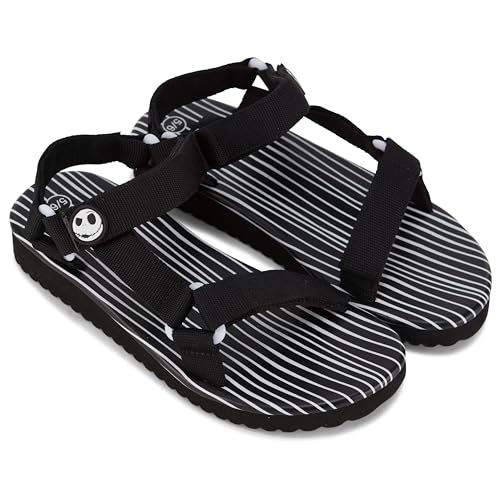 Disney Ladies Nightmare Before Christmas Sandals - Ladies Classic Jack Skellington Double Strap Sandals Slip On Slides Shoes
