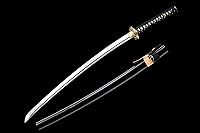 Vista 2 de Espada Katana Tradicional Forjada a Mano con Templado de Calor/Arcilla Verdaderas Katanas de Acero al Carbono 1060/1095 T10, Afilar, Espiga