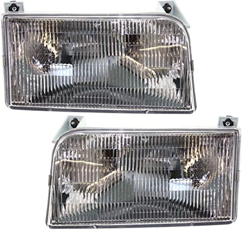 Evan Fischer Driver and Passenger Side Headlight for Ford F-150 1992-1997 Halogen With bulbs Replaces # F2TZ13008A, F2TZ13008B