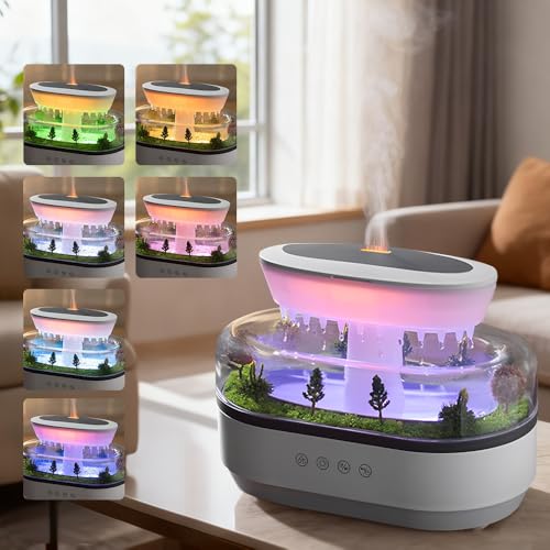 KUWUNG Aroma Diffuser Humidifier 250ml Essential Oil Diffuser with 7 Colors Night Light and Music Landscape Raindrop Humidifier Electric Essential Oil Aroma Diffuser Humidifier for Bedroom