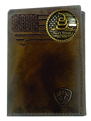 Custom U. S. Don't Tread On Me ARIAT Faded Flag Trifold Leather Wallet
