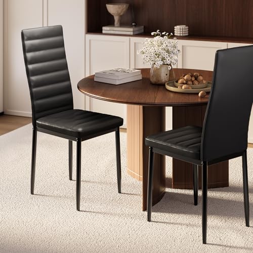Miniatura 8 de Bealife Sillas De Comedor Modernas, Juego De 6 Tapizadas En Piel Sintética Con Respaldo Alto Y Asiento Acolchado, Para Cocina Y Comedor Negro, Juego De 6