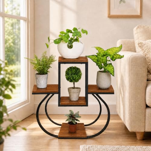 Image of Heavy Duty Metal Plant Stand for Balcony Indoor Outdoor, Iron Multi Tier Flower Large Pot Stand, Long Planter Rack Black, Rust Proof Plant Holder for Living Room Garden Decor, Space Saving Matt Black