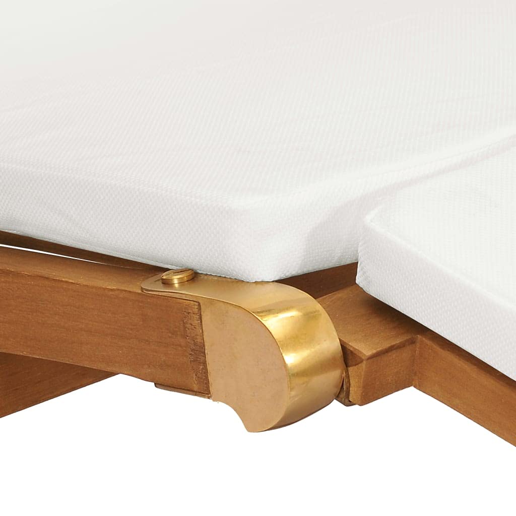 vidaXL Sedia a Sdraio con Cuscino Bianco Crema Legno Massello di Teak