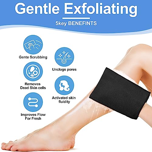 Image of Tatuo 12 Pack Korean Exfoliating Mitts, Italy Towel,8 x 5.5 in,Black | Body Washcloth, Remove Dead Skin, Viscose Rayon Scrubber for Home Spa, for Keratosis Pilaris, Reusable Full Body Use