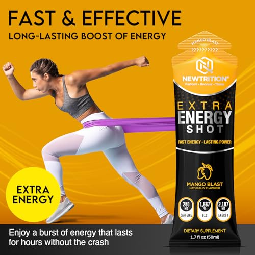 Image of NewTrition Extra Strength Energy Shots 1.7 fl oz - 250mg Caffeine with B Vitamins & Amino Acids, Sugar-Free Zero Calorie Vitamin Energy Drink for Focus & Endurance (Pack of 12, 4 Flavors - Mixed 3)
