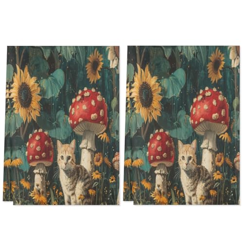 Sunflower Mushroom Cat Kitchen Towel Dish Towels ...
