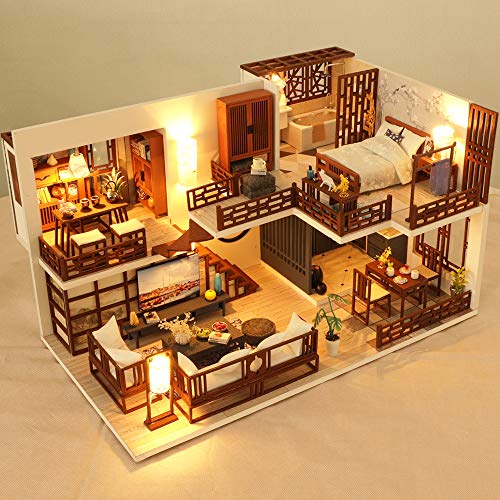 Fsolis DIY Puppenhaus-Miniatur-Kit mit Möbeln, 3D-Holz-Miniaturhaus mit Staubschutz und Musikbewegung, Miniatur… – Bild 8