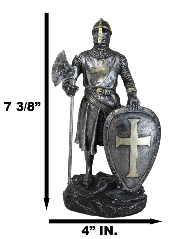 Figura medieval de caballero cruzado con hacha y escudo 7 pulgadas miniatura 2