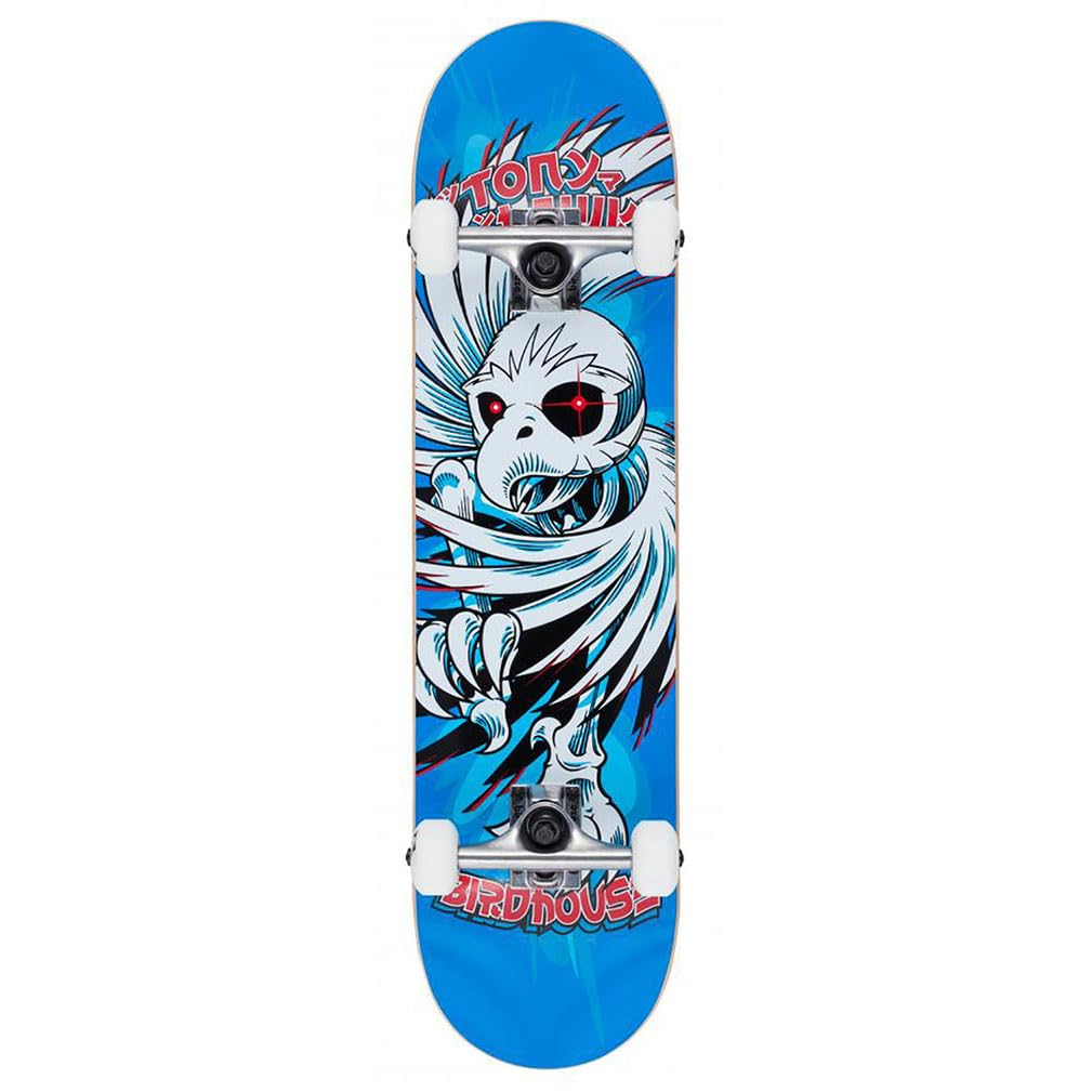 Skateboard professionnel BIRDHOUSE x Tony Hawk Entry Level Stage 1 – Excellente performance à tous les niveaux (bleu spiral, 7,75")