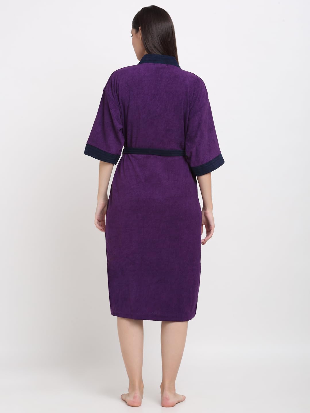 CREEVA Everyday Unisex Micro Terry Bathrobe Collection With kimono collar and 1 Pocket, 3/4 Sleeve Bath Robe Super Soft Light Weight - Indigo & Navy - Image 3 thumbnail