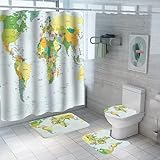  AITIHYA Mappa del mondo Tavola periodica degli elementi Set di tende da doccia con tappeto Copriwater Tappetino da bagno Educare Studenti Tende da bagno in tessuto Stile 03, Completo 4 pezzi