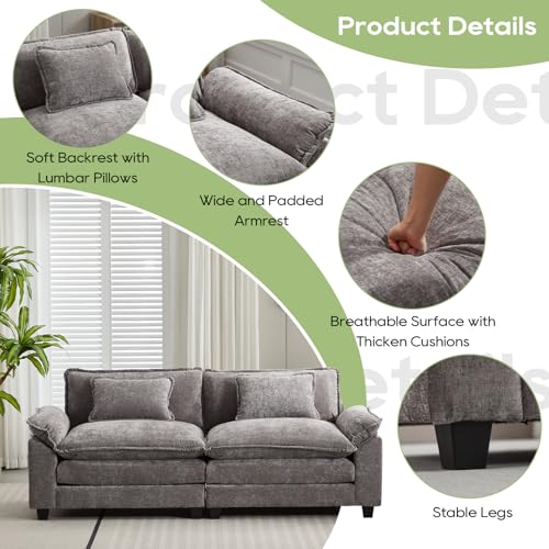 Image of Oprisen 86 inch Modular Sectional Sofa, Comfy Cloud Couch Sectional Sofa with Ottoman, Chenille Sofa Sleeper Deep Seat Sofa with Throw Pillows for Living Room (Light Gray, 86 inch- Loveseat)