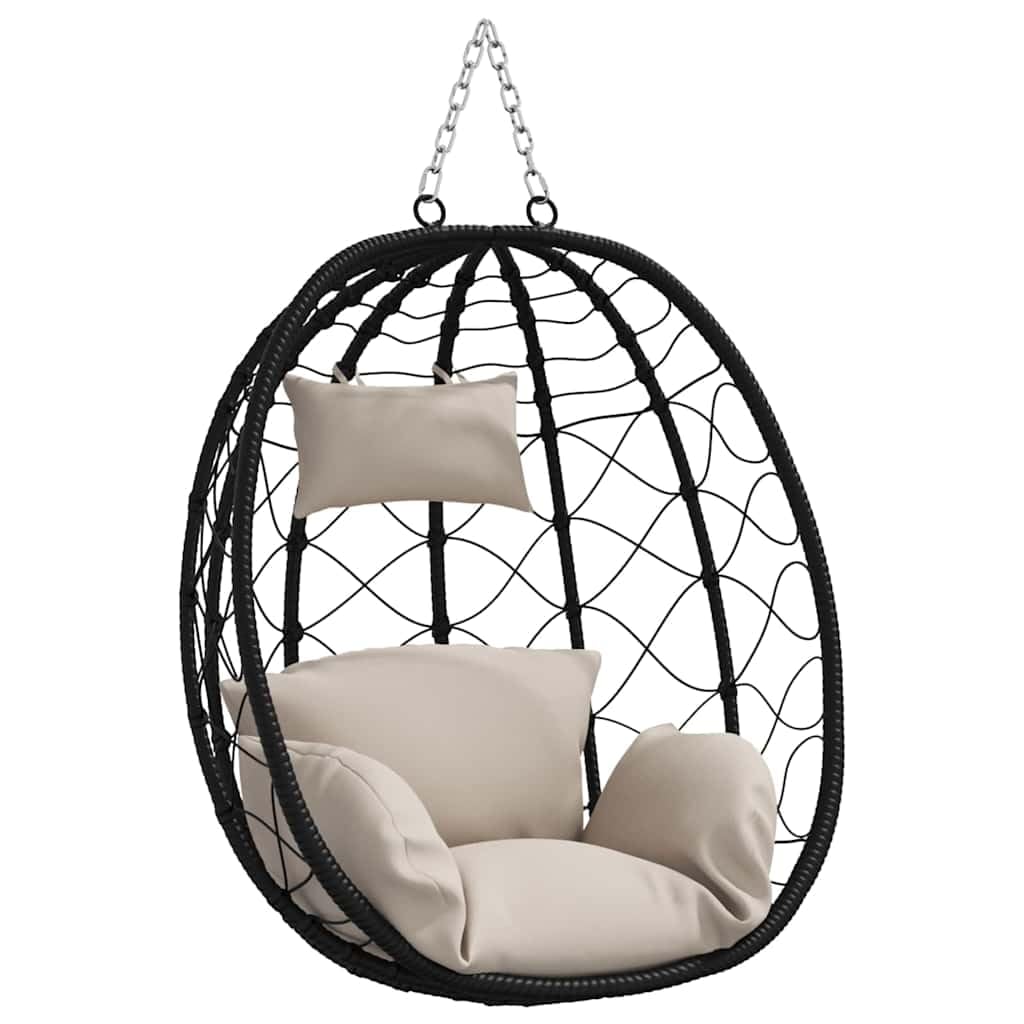 Wiszący fotel jajeczny w kolorze szarobrązowym (taupe), 91,5 x 54,5 x 107 cm, wykonany z polirattanu ze składanym wzorem, do salonu, na balkon lub do ogrodu