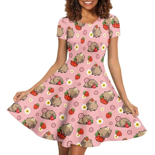 Image of AFPANQZ Womens Casual Summer Lightweight Vintage Dress Short Sleeve Midi Dress Knee-Long Luxury Formal Dress