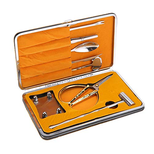 Crab Tool, 8Pcs Crab Leg Crackers and Tools Stainless Steel Nut Lobster Cracker Opener Set Seafood Claw Tool Set Hammer Spoon Shaving Scissors Axe Fork Tweezers Little Chopping Block with Package Box