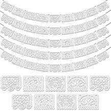 5 Pack White Papel Picado Banner - Mexican Party Decorations for Wedding, Fiesta, Cinco De Mayo, Dia de Los Muertos Celebration, Plastic Papel Picado Mexican Banner