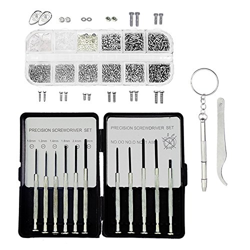 Stritra - Eyeglass Sunglass Repair Kit with Screws Tweezers Screwdriver Tiny Nuts Washer Assortment for Spectacles Watch with Eye Glasses Nose Pads (1100+ pcs)