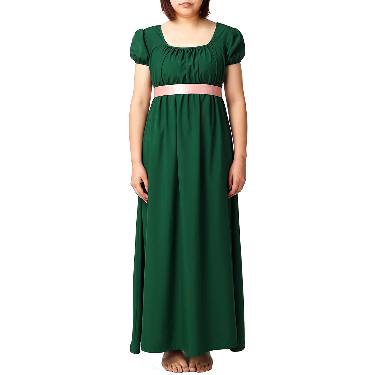 Vestido de Manga abullonada con Volantes y Cinta Retro para