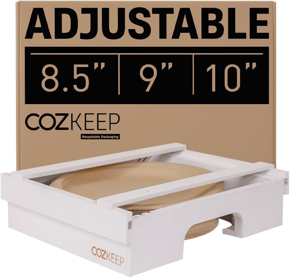 Adjustable Paper Plate Dispenser Under Cabinet, Holder Under Cabinet, Kitchen Counter Paper Plate Organizer for 8/8.5/9/10-Inch Plates - White