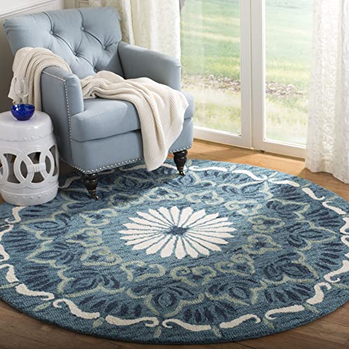Tapete redondo artesanal Safavieh 6' azul e marfil miniatura 1