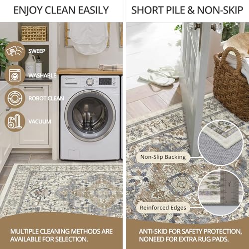 Tapete beige grande 8x10 lavable antideslizante miniatura 6