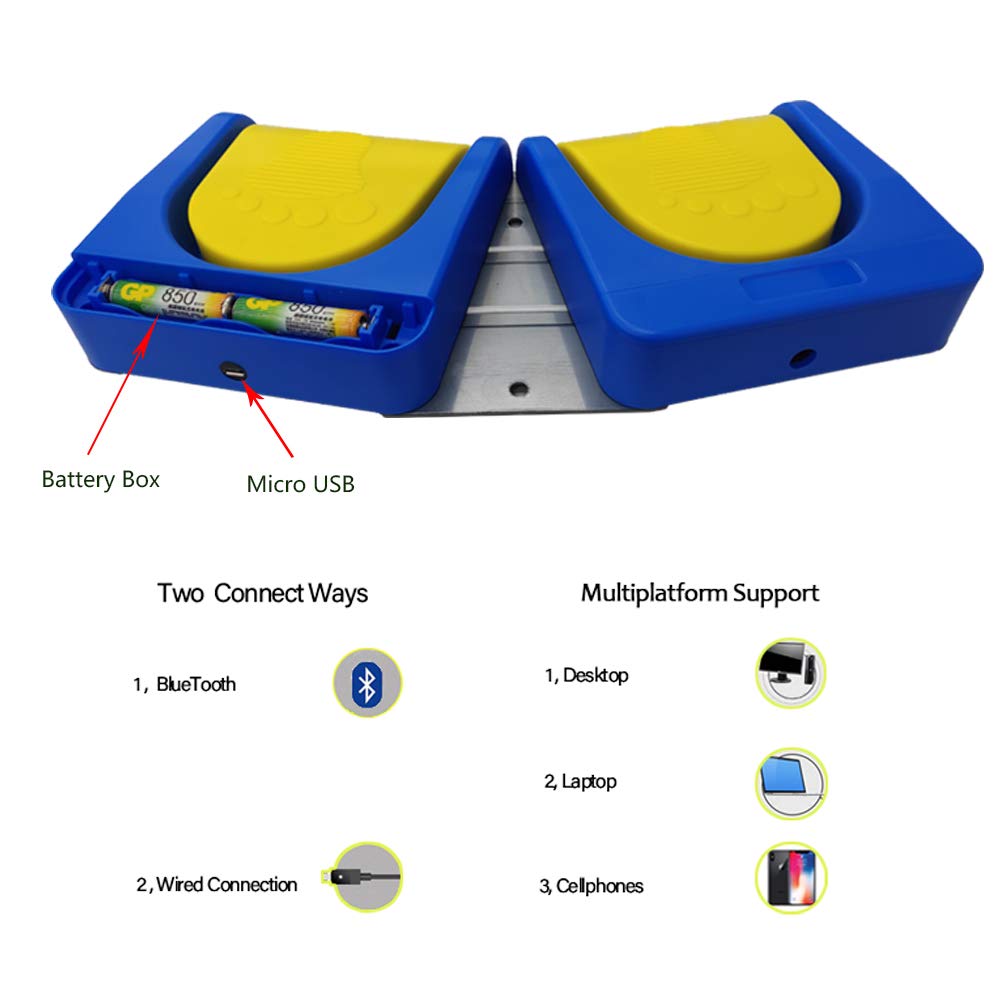 Doble 2 pedal Bluetooth interruptor de pie USB personalizado teclado dispositivo médico teléfono móvil juego controlador