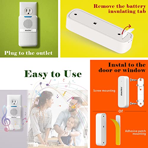 Door Chime,Wireless 600Ft Range 5 Adjustable Volume 1 Magnetic Door Open Contact Sensor With 62 Chimes Mute Mode Door Bell Plugin Receiver For Home/Office/Store White (Receiver+Sensor) #TOP5