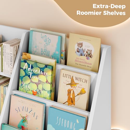 Image of Tatub 6 Tier Kids Wooden Bookshelf and Toy Storage, Children Toy Organizer with Book Shelves, Toddler BookRack Baby Bookcase for Nursery, Playroom and Classroom, White