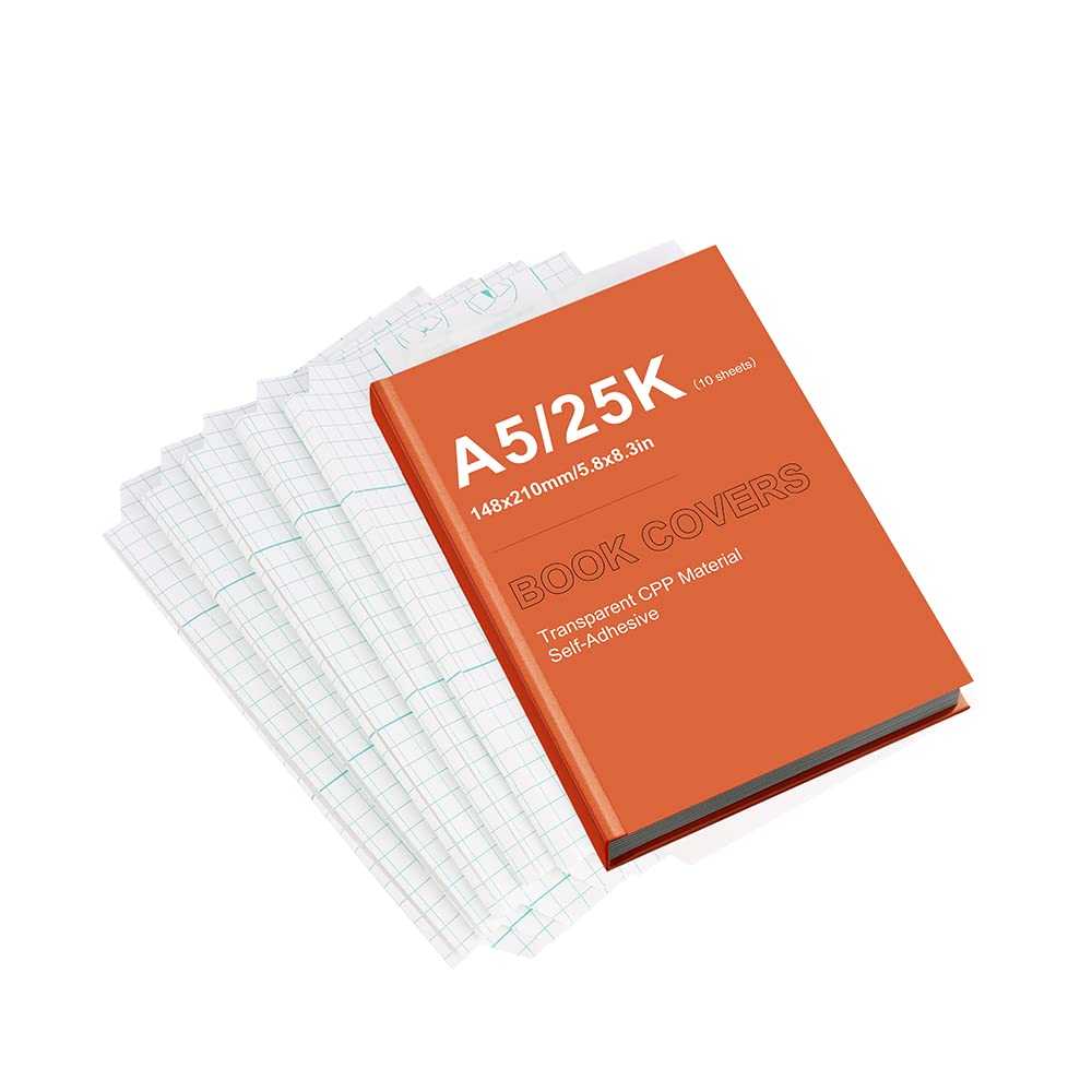 10 Sheets Transparent Book Covers CPP Material Self-Adhesive, Water-Resistant and Anti-Dirt, With Corner Cutting, Fits 5.8"x8.3" (A5/25K) Paperbacks, No Cutting Required - Protect Your Books with Ease