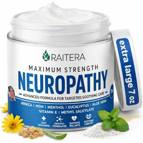Raitera Neuropathy Cream – Maximum Strength for Feet, Hands, Legs, Toes – Advanced Cooling Non-Greasy Fast Absorbing Formula - Natural Ingredients Frankincense, Arnica, Aloe Vera, Turmeric, MSM
