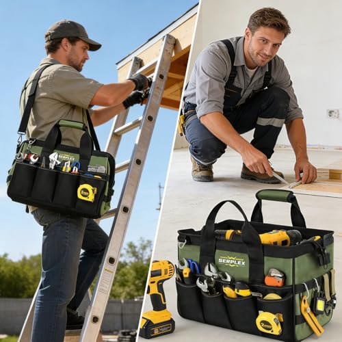 Image of Serplex Heavy Duty Tool Bag 16-Inch, 20-Pocket Portable Empty Tool Box Organizer, Toolbox Organization with Handle & Pockets, Free-Standing Tool Handbag for Electricians, Mechanics, 40x20x24cm