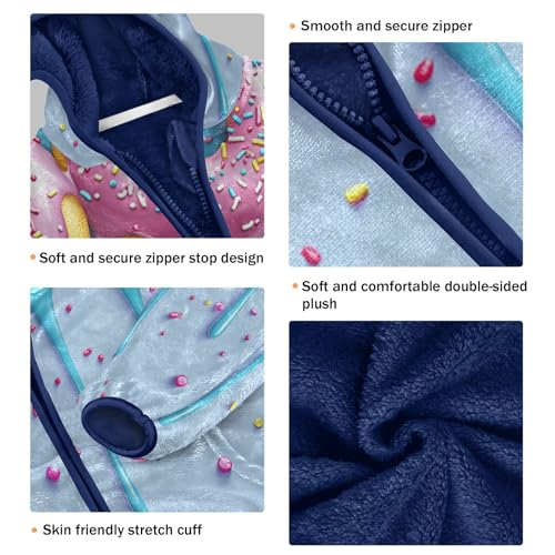 Donuts with Sprinkles Dripping Toddler Fleece Jacket Girl Boys Hooded Fleece Jacket Coat Warm Outwear Zip-up 3-10T3